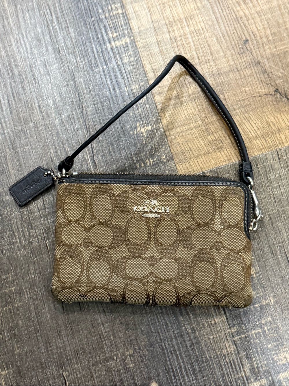 Coach Brown Signature Wristlet with Black Trim - Picture 1 of 5